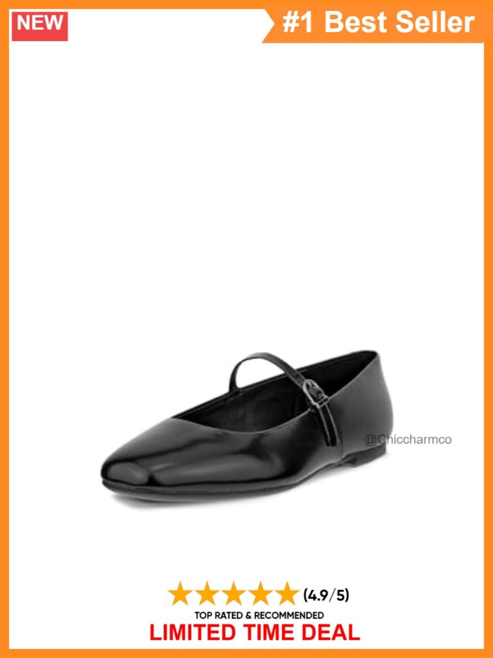 Patent Leather Mary Jane Flats Square Toe Buckle Comfort